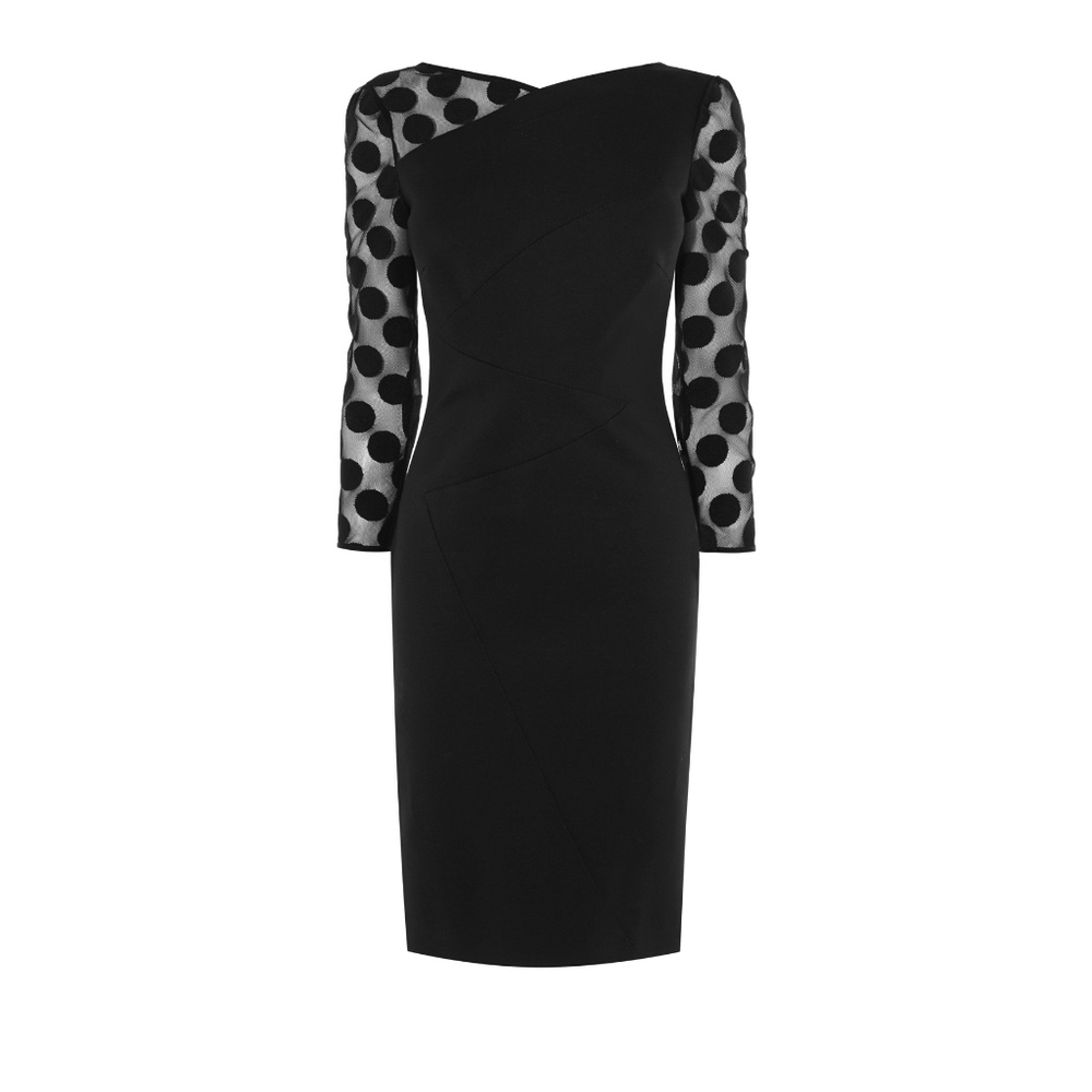 ✨sold✨ karen millen • black sheer dot sleeve dress - Picture 1 of 8